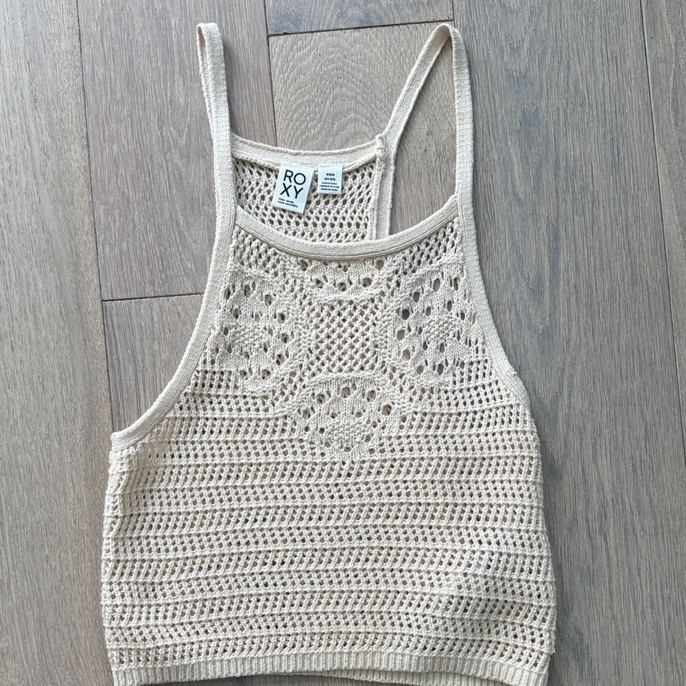 Roxy Beige Crochet Halter Tank